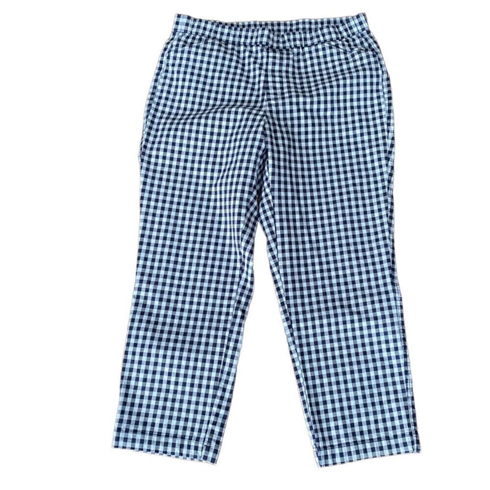 Lands' End Mid Rise Pull On Chino Crop Pants Sof Lake Blue Check 12 - Picture 2 of 7